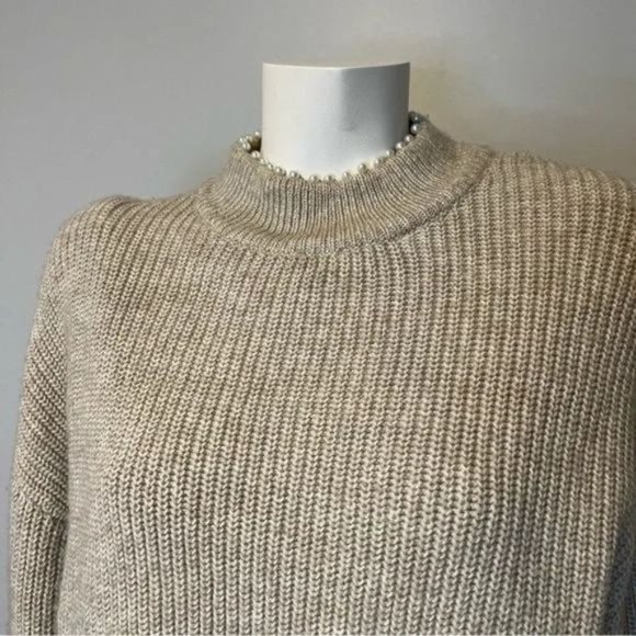 H&M Sweater with Pearlescent Beads in oatmeal soft rib knit oversized slouchy M - Picture 9 of 11